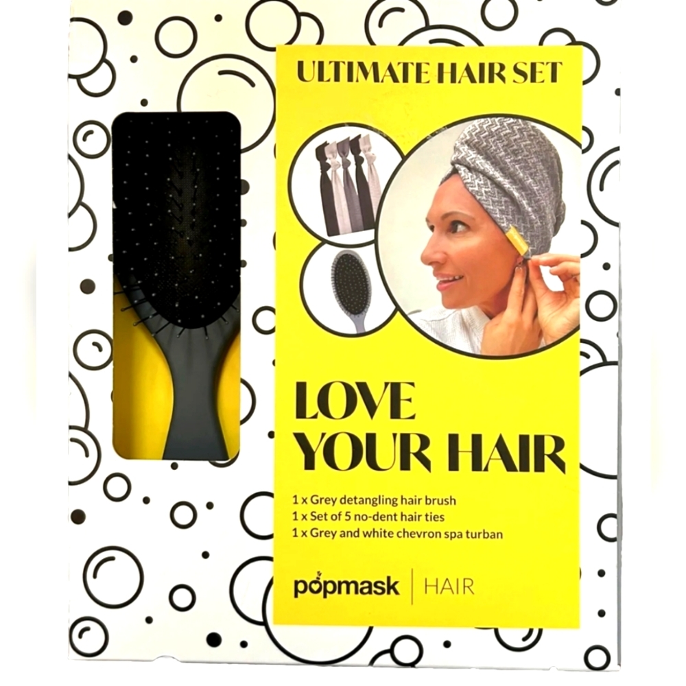 Popmask Ultimate Hair Set Detangling Hair Brush Turban Ties